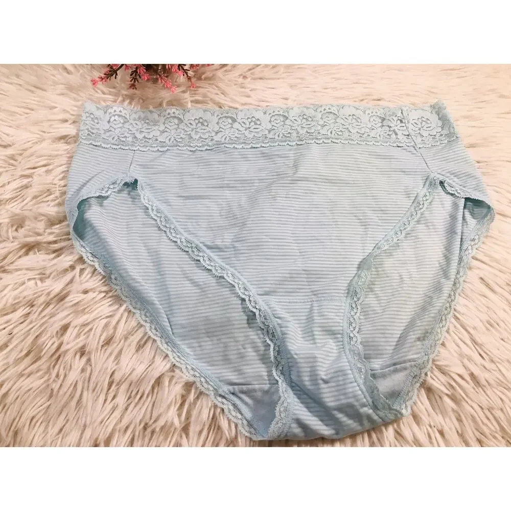 Women Vanity Fair 8/XL Blue Silky Smooth Flattering Lace Hi Cut Panties #13280